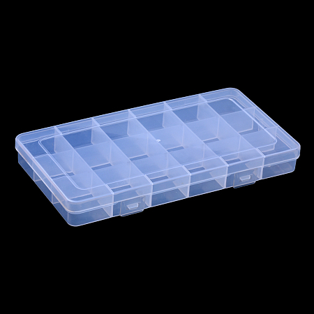 Honeyhandy Polypropylene(PP) Bead Storage Container, 18 Compartment Organizer Boxes, Rectangle, Clear, 19.1x10x2.2cm, Compartment: 3x3cm