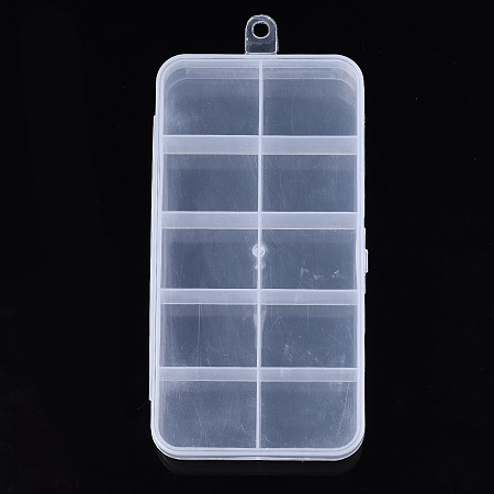 Honeyhandy Plastic Bead Storage Containers, 10 Compartments, Rectangle, Clear, 14.5x6.9x2.15cm, Hole: 5.5mm, compartment: 30x24mm.