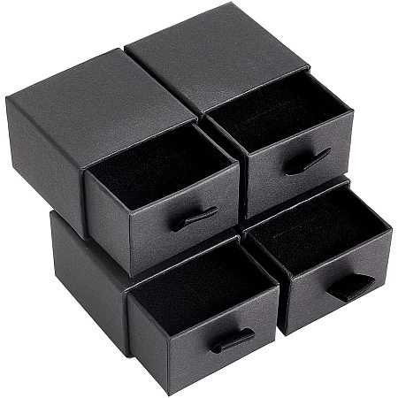 BENECREAT 10 Pack Kraft Paper Drawer Box 2x2x1.4 Inch Black Craft Packaging Cardboard Gift Box with Sponge for Jewelry Bracelet Ring Gift Packaging