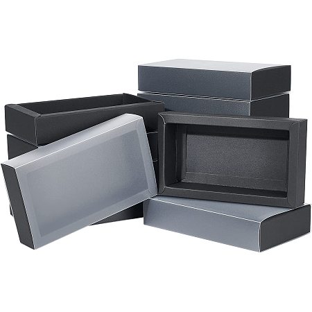 BENECREAT 12 Packs 6.3x3.6x1.3inch Clear Frosted PVC Drawer Boxes, Rectangle Black Kraft Gift Box for Party Favor Treats, Bakery, and Jewelry Packaging