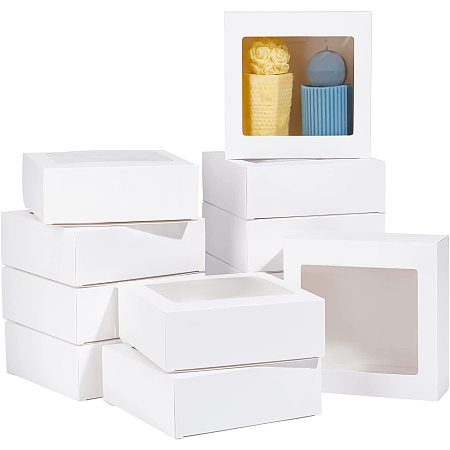 BENECREAT 16Packs 5.5x5.5x2inch Clear PVC Square Window Gift Boxes, White Kraft Paper Present Boxes for Wedding Gift, Chocolates, Cookies and Other Small Crafts
