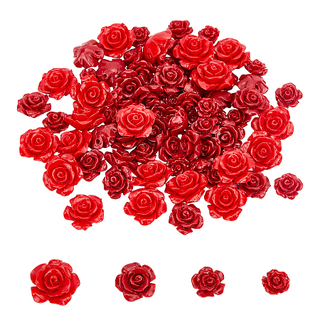 AHANDMAKER 80Pcs 4 Style Dyed Synthetic Coral Beads, Flower, Mixed Color, 20pcs/style