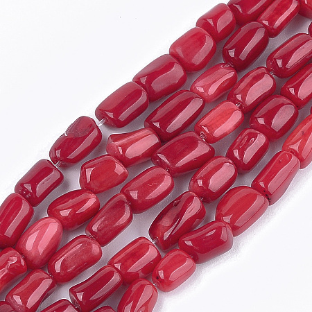 ARRICRAFT Sea Bamboo Coral(Imitation Coral) Beads Strands, Dyed, Nuggets, Red, 7~11x4~9x4~6mm, Hole: 0.7mm, about 48~80pcs/strand, 15.9 inches