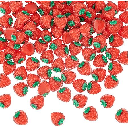 DICOSMETIC 100Pcs Red Strawberry Resin Cabochons Set Fruit Translucent Epoxy Cabochons Bright Small Cabochons for DIY Scrapbooking Phone Case Jewelry Crafts Making Home Decoration