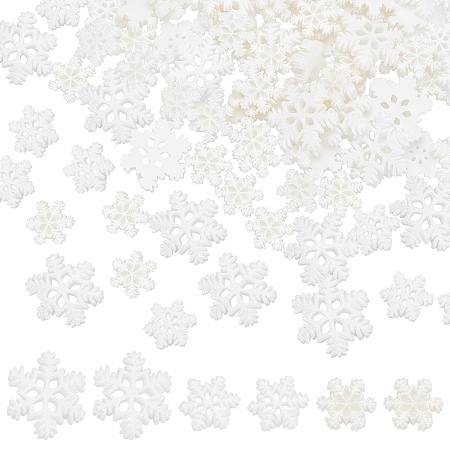 Gorgecraft 3 Styles Opaque Resin Cabochons, with Glitter Powder, Christmas, Snowflake, White, 17~27.5x18~25x3~4mm, 120pcs/box