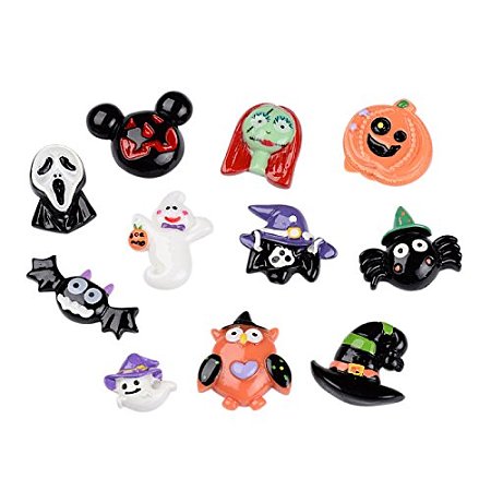 ARRICRAFT 50 PCS Mixed Halloween Theme Resin Cabochons for Craft Making