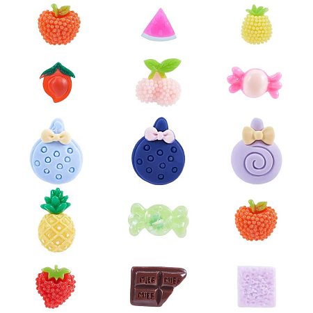 NBEADS 1 Box About 150 Pcs Food Theme Resin Cabochons, Mixed Shape Food Fruit Lollipop Chocolate Candy Resin Flatback Cute Slime Beads for Jewelry Making Phone Decorations, Mixed Color