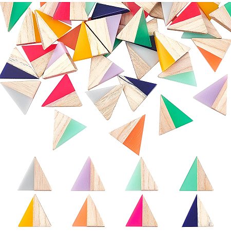 OLYCRAFT 40pcs 8 Colors Resin Wood Cabochons Triangle Two Tone Cabochon 15x14.5x3mm Blanks Wood Cabochons Mix Color for Necklace Earring DIY Jewelry Making