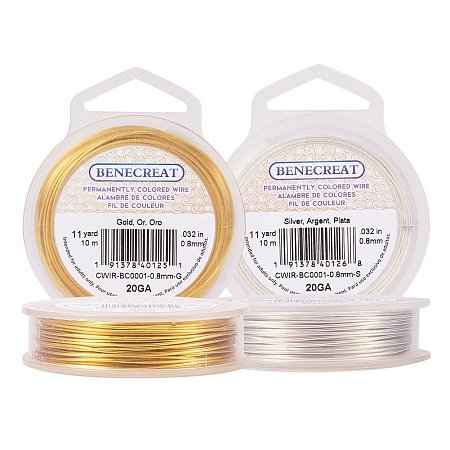 BENECREAT 2 Rolls 20-Gauge Tarnish Resistant Silver/Gold Coil Wire, 66-Feet/22-Yard in Total