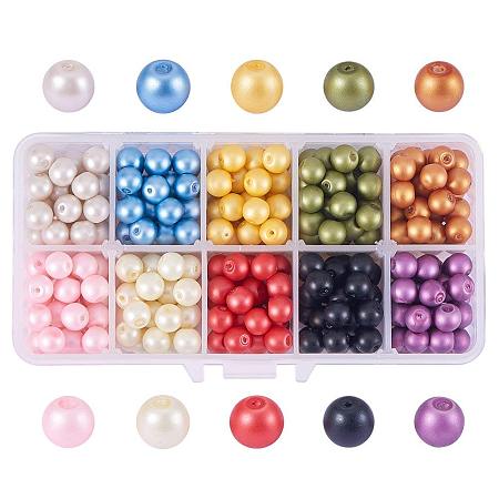 ARRICRAFT 1 Box (about 300 pcs) 10 Color 8mm Round Matte Baking Painted Glass Pearl Beads Assortment Lot for Jewelry Making