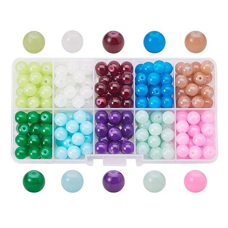 ARRICRAFT 1 Box (about 100pcs) 10 Color 10mm Imitation Jade Crackle Glass Round Beads Assortment Lot for Jewelry Making