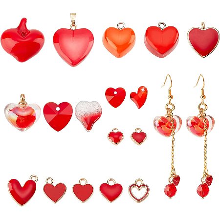 arricraft 17 Styles Red Heart Charm Kits, Enamel Heart Charms Glass Heart Charms Pendants for Valentine's Day DIY Crafts Earring Necklace Bracelet Keychain Jewelry Making