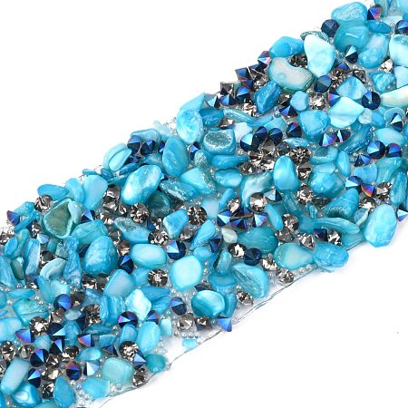ARRICRAFT Hotfix Rhinestone, with Shell Beads and Rhinestone Trimming, Crystal Glass Sewing Trim Rhinestone Tape, Costume Accessories, Sky Blue, 35mm