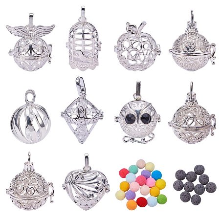 BENECREAT 10PCS Mixed Shape Hollow Silver Plated Bead Cage Pendant Oil Diffuser Pendant - Perfume Fragrance Essential Oil Aromatherapy Diffuser Charms Pendants Necklace