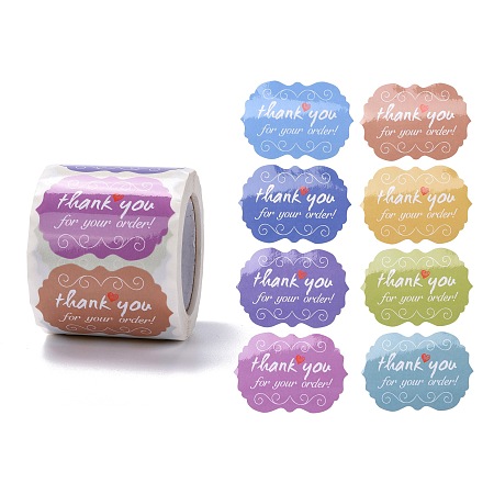 Honeyhandy Lace Shape Paper Thank You Stickers, Word Thank You for your order, Self-Adhesive Paper Gift Tag Labels Youstickers, Colorful, 6.1x5.35cm, 500pcs/roll