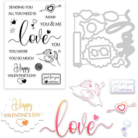 GLOBLELAND Love Themed Cutting Dies and Silicone Clear Stamps Set with Blessing Words for Card Making DIY Scrapbooking Photo Album Invitation Greeting Cards Decor Paper Craft