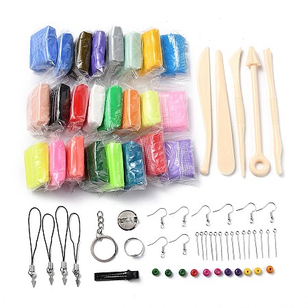 Honeyhandy DIY Crafts Polymer Clay Kit, 24 Colors Oven Bake Clay, with 5 Sculpting Tools, for Clay Earrings, Key Chain, Jewelry Making, Mixed Color, 24colors/Box