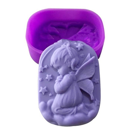 Honeyhandy Cupid Angel Silicone Molds, Food Grade Molds, For DIY Cake Decoration, Candle, Chocolate, Candy, Soap, Purple, 79x60x25.5mm, Inner Diameter: 76x57mm