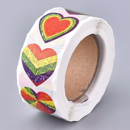 Honeyhandy Heart Shaped Stickers Roll, Valentine's Day Sticker Adhesive Label, for Decoration Wedding Party Accessories, Colorful, 25x25mm, 500pcs/roll