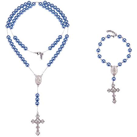 SUNNYCLUE Rosary Making Kit Pearl Bead Rosary Necklace DIY Kit - 8mm Pearl  Beads, Tiger Wire, Cross Chain, Crucifix, Rosary Centerpiece, Jump Rings  and Lobster Claw Clasps - Make 1 Rosary, Blue 