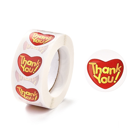 Honeyhandy 1 Inch Self-Adhesive Stickers, Roll Sticker, Heart with Word Thank You, for Party Decorative Presents, Red, 2.5cm, 500pcs/roll