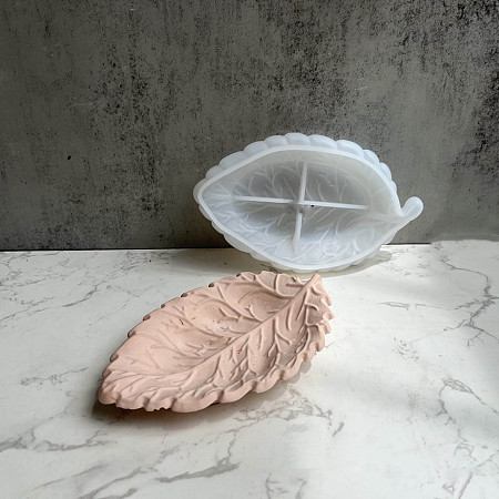 Honeyhandy DIY Leaf Dish Tray Silicone Molds, Storage Molds, for UV Resin, Epoxy Resin Craft Making, White, 162x99x27mm