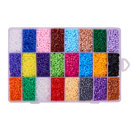 PandaHall Elite 1 Box Size 2.5mm DIY Fuse Beads and Pegboards with Plastic Tweezer Peg Boards Iron Paper Pack of 24 Colors for Kids Craft DIY Holiday Gift