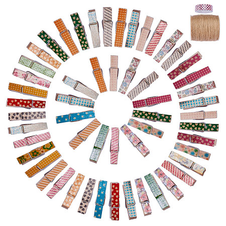 PandaHall Elite 150 Pcs Mini Colorful Wooden Craft Clips Photo Paper Peg Clothespin with 100m Jute Twine and 10m tape