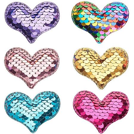 PH PandaHall 30 pcs 6 Colors Sewing on Heart Patches, Sequins Patch Stickers Applique Embroidered Patches Sequin Crafts Accessories for Jeans Jackets Clothing Hat Stitching DIY Artcrafts, Mixed Colors