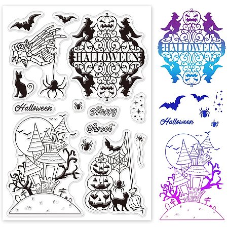GLOBLELAND Happy Halloween Clear Stamps Bat Pumpkin Witch Silicone Stamp for Card Making Decoration and DIY Scrapbooking