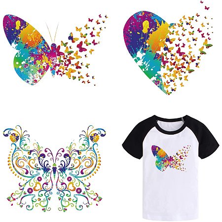 Arricraft 3pcs PET Butterfly Heart Pattern Iron-on Heat Transfer Stickers Iron On Patches Washable Heat Transfer Stickers Clothes Patch Appliques for DIY Clothes Repair and Decoration About 8x5.5inch