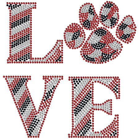 SUPERDANT Rhinestone Iron on Hotfix Transfer Decal Love Word Cat Paw Print Colorful Bling Patch Clothing Repair Applique T-Shirt Vest Shoes Hat Jacket Decor Clothing DIY Accessories