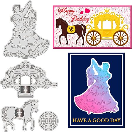 GLOBLELAND 1Set Metal Ball Cut Dies Dancing Princesses and Princes Embossing Template Mould Carriages Die Cuts for Card Scrapbooking for Party Card DIY Craft