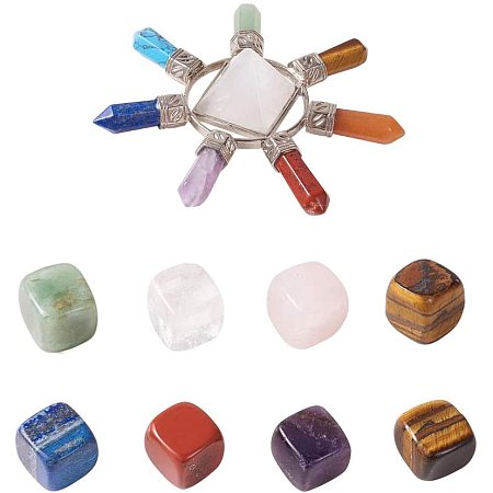 NBEADS Healing Crystals Set, Including 7 Pcs Mixed Chakra Natural/Synthetic Reiki Healing Crystal Stones with Alloy Finding and 1 Pc Black Velvet Pouch for Crafting DIY Jewelry Making, Mixed Color