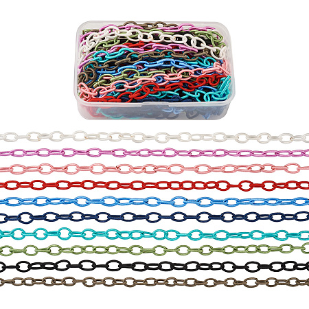 Honeyhandy Handmade Nylon Cable Chains Loop, Oval, Mixed Color, 8~9x11~13x2mm, about 33.5 inch(85cm)/strand, 10 colors, 1strand/color, 10strands/box