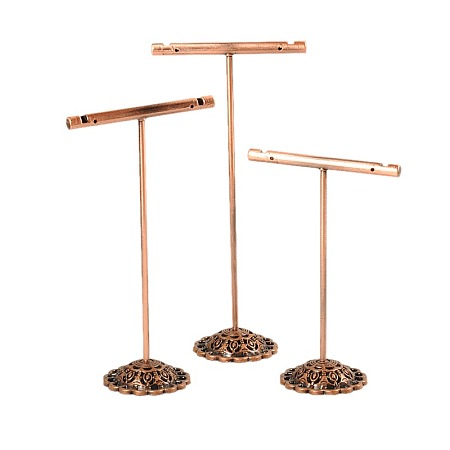 Honeyhandy T Bar Iron Earring Displays Sets, Jewelry Display Rack, Jewelry Tree Stand, Red Copper, 90~125x60x34mm