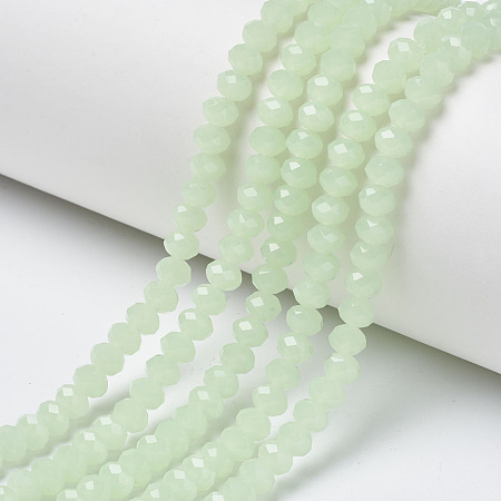 Honeyhandy Glass Beads Strands, Imitation Jade, Faceted, Rondelle, Pale Green, 3x2mm, Hole: 0.8mm, about 165~169pcs/strand, 15~16 inch(38~40cm)