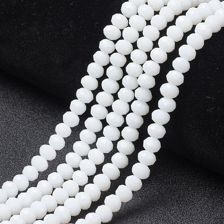 Arricraft Opaque Solid Color Glass Beads Strands, Faceted, Rondelle, White, 3x2mm, Hole: 0.8mm, about 185pcs/strand, 16 inches(41cm)
