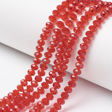 Glass Beads Strands, Faceted, Rondelle, Red, 10x8mm, Hole: 1mm, about 65~66pcs/strand, 20.8~21.2 inch(53~54cm)