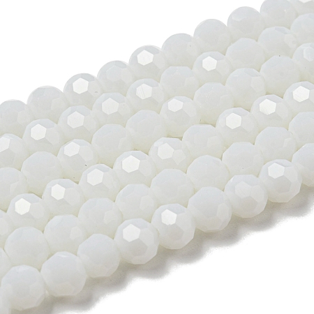 Imitation Porcelain Glass Beads Stands, Faceted, Round, White, 6mm, Hole: 1mm, about 98pcs/strand, 20.47''(52cm)
