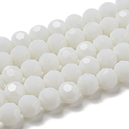 Imitation Porcelain Glass Beads Stands, Faceted, Round, 8mm, Hole: 1mm, about 72pcs/strand, 20.67''(52.5cm)