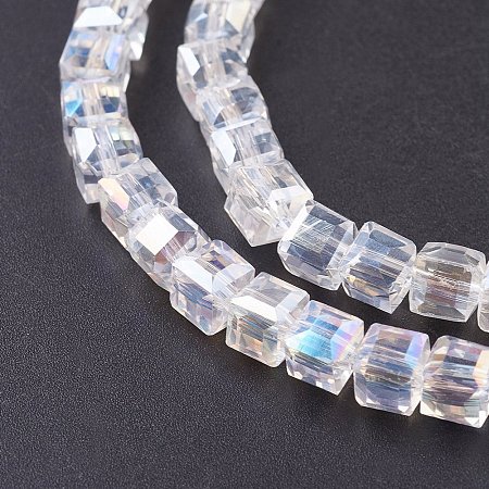 NBEADS 10 Strands AB Color Plated Faceted Cube Clear Glass Beads Strands with 6x6x6mm,Hole: 1mm,about 100pcs/strand