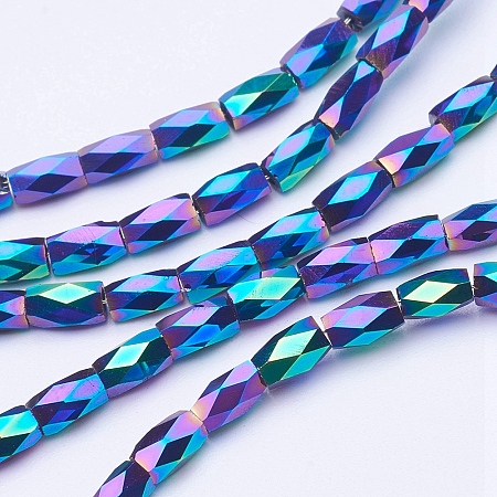 NBEADS Electroplate Transparent Glass Beads Strands, Full Plated, Faceted, Column, Multi-color Plated, 5x3mm, Hole: 0.5mm; about 100pcs/strand, 19.4