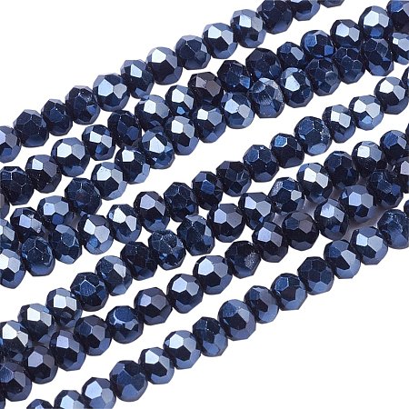 NBEADS 10 Strands Half Plated Faceted Abacus Black Electroplate Glass Beads Strands With 2.5x2mm,Hole: 0.5mm,About 197pcs/strand