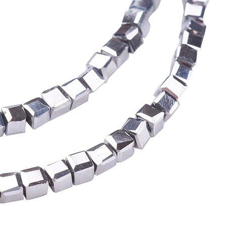 NBEADS 10 Strands Platinum Plated Crystal Faceted Cube Glass Beads Strands with 2x2x2mm,Hole:1mm;about 101pcs/strand