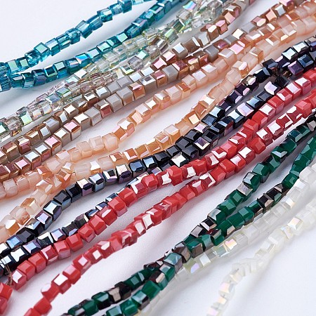 ARRICRAFT Glass Beads Strands, Mixed Style, Faceted, Cube, Mixed Color, 2~2.5x2~2.5x2~2.5mm, Hole: 0.5mm, about 195~200pcs/strand, 16.9~17.5 inches(43~44.5cm)