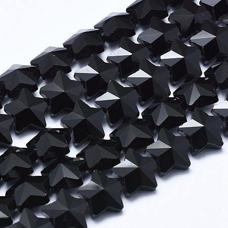 Honeyhandy Imitation Jade Glass Beads Strands, Faceted, Star, Black, 13x13.5x7.5mm, Hole: 1mm, about 25pcs/strand, 10.6 inch(27cm)