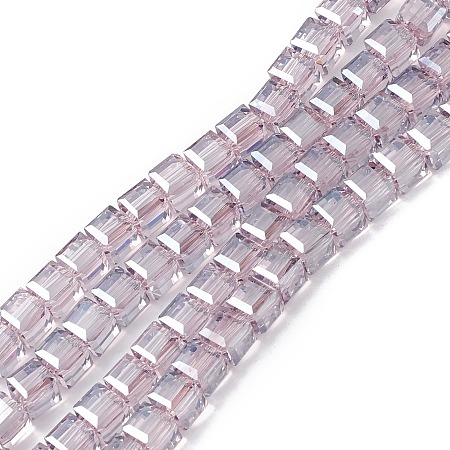 Transparent Electroplate Glass Beads Strands, Faceted, Cube, Pearl Luster Plated, Plum, 7x7x7mm, Hole: 1.2mm, about 99~100pcs/strand, 27.17~27.95 inch(69~71cm)