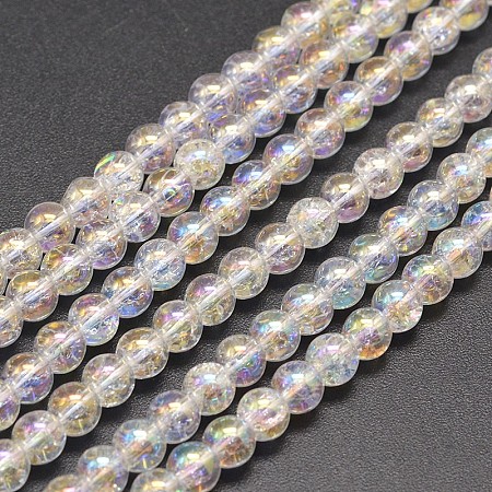 Honeyhandy Electroplate Synthetic Crackle Quartz Bead Strands, Round AB Color Plated, Clear AB, 10mm, Hole: 1mm, about 40pcs/strand, 15.7 inch