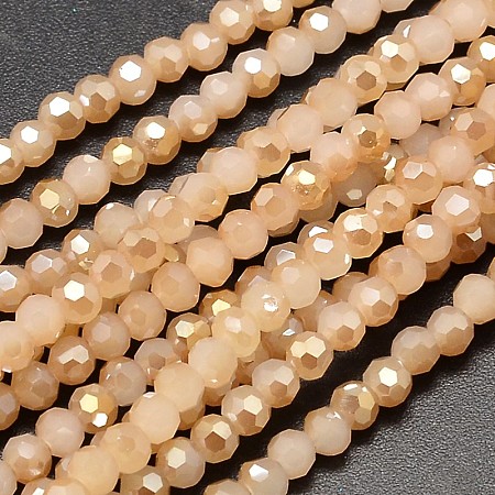 Honeyhandy Faceted Round Half Rainbow Plated Imitation Jade Electroplate Glass Beads Strands, Navajo White, 4mm, Hole: 1mm, about 100pcs/strand, 14.9 inch